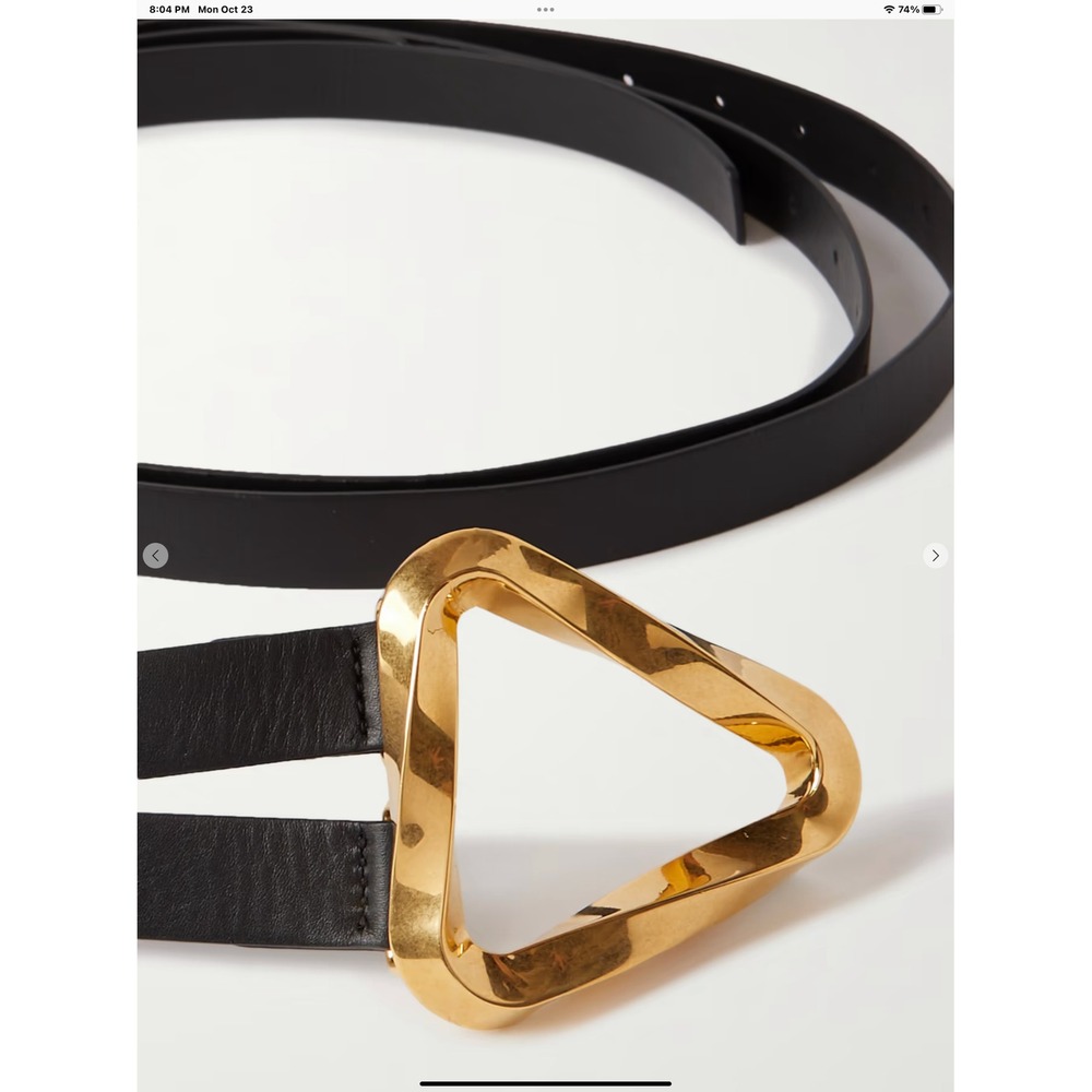 Bottega Veneta Black Leather Double Strap Waist Belt Gold Triangle Buckle - NWT - Picture 2 of 7